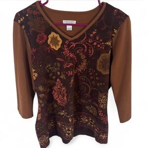 Christopher & Banks Y2K Beaded Floral V-Neck Blouse